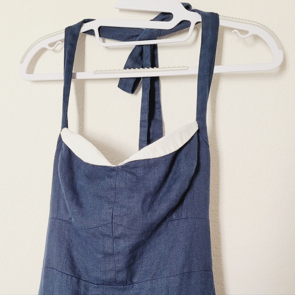 💙Reformation Navy and white halter linen dress Sz 6 - Picture 7 of 16
